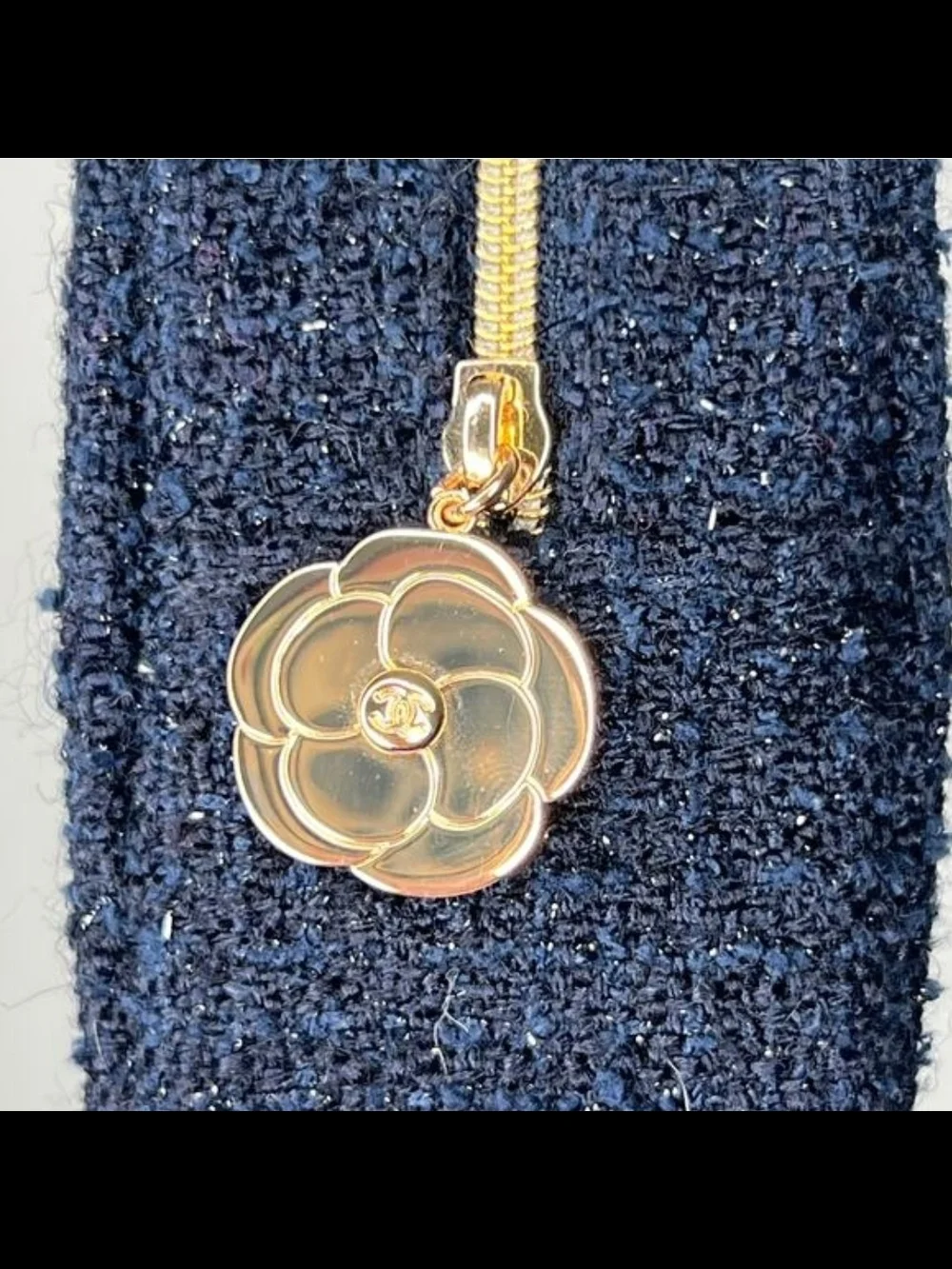 CHANEL Beauty Navy Tweed Mini Cosmetic Case with Gold Logo